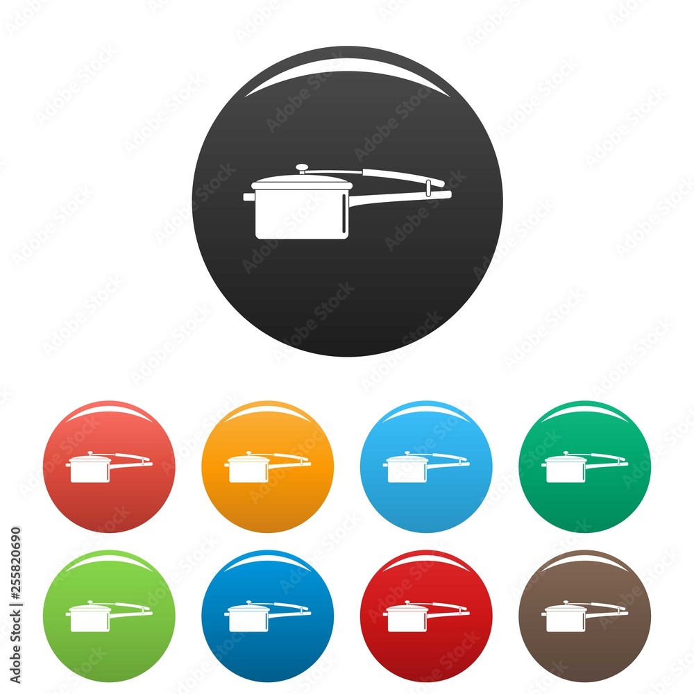 Poster saucepan icons set 9 color vector isolated on white for any design