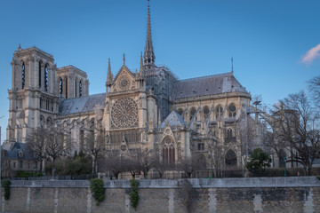 Fototapeta na wymiar Paris, France - 03 10 2019: View of Notre-Dame Of Paris from the quais of Seine