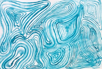 Hand drawn watercolor abstract smooth gradient turquoise wavy background