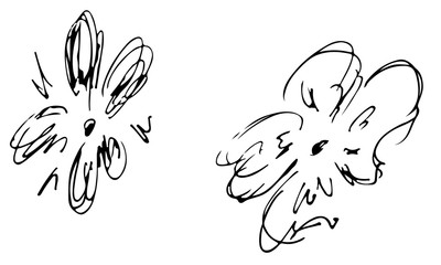 Hand Drawn Illustrations Set Of Two Abstract Rose Flowers Isolated on White. Hand Drawn Sketch of a Flowers