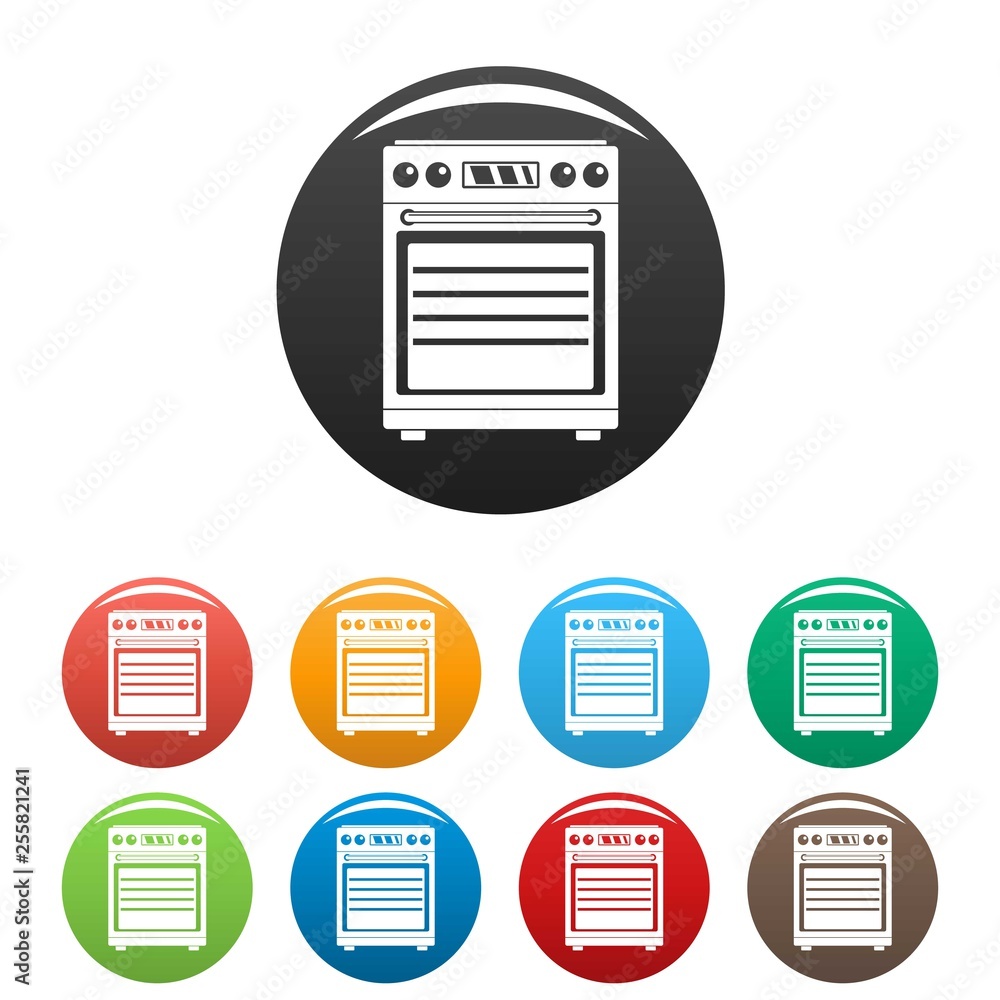 Poster gas cooker icons set 9 color vector isolated on white for any design