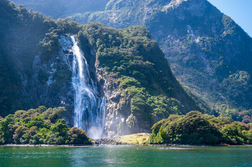waterfall and mountains