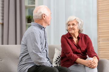 Portrait of elderly spouses in living room