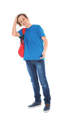 Teenager boy in casual clothes on white background