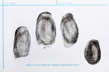 Fingerprint record sheet, top view. Criminal investigation