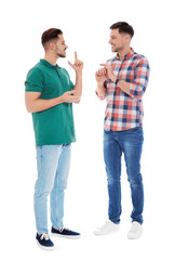 Hearing impaired friends using sign language for communication isolated on white