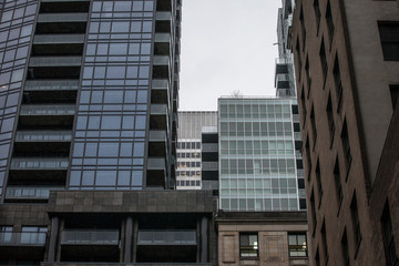 Old & modern Business skyscrapers in the downtown of Montreal, Canada, taken in the center business district of the main city of Quebec, a symbol of the Canadian economy