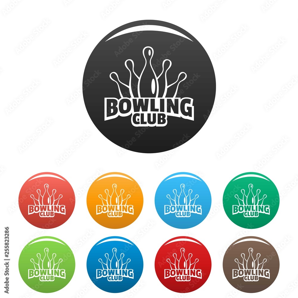 Poster old bowling icons set 9 color vector isolated on white for any design