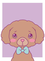 Cute cartoon style vector art print motive with pastel colored toy poodle dog with bowtie