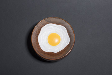 Breakfast. fried eggs in a plate on a black background.