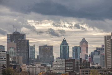 Montreal skyline, with the iconic buildings of the CBD business skyscrapers. Montreal is the main city of Quebec, and the second city in Canada
