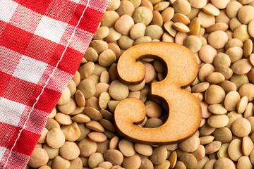 Number 3, Lentils with checkered napkin - Top view
