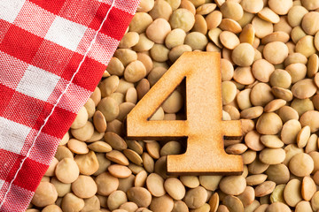 Number 4, Lentils with checkered napkin - Top view