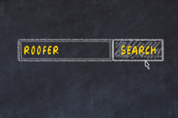 Chalk board sketch of search engine. Concept of searching for roofer