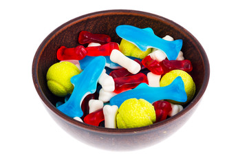 Multicolored sweet jelly sweets on white.