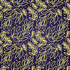 Dogwood vector lines seamless pattern. Funny doodle healthy food on a dark background.