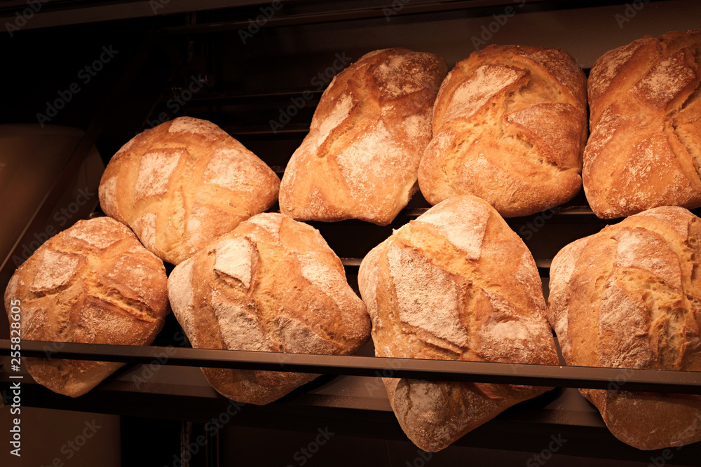 Poster breads on the shelf in the bakery