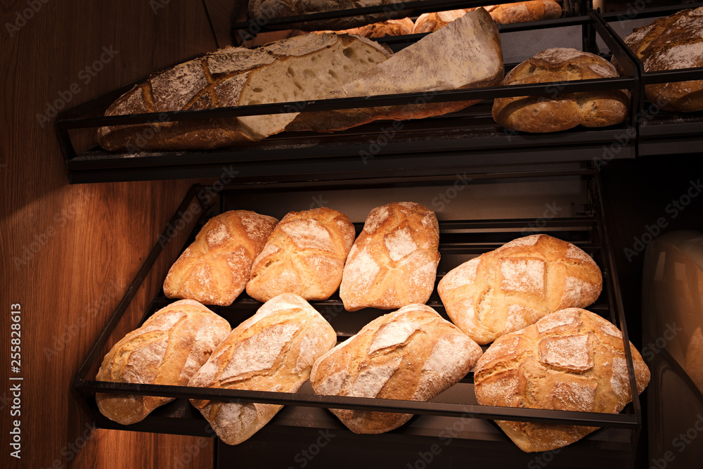 Poster breads on the shelf in the bakery