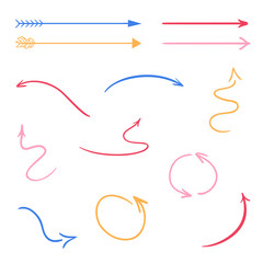 Hand drawn infographic elements on white. Abstract multicolored arrows. Line art. Colorful illustration. Doodles for artwork