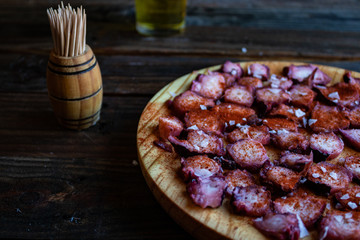 View of Galician octopus dish