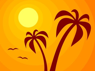 Fototapeta na wymiar Sun and Palm Trees