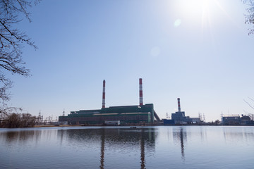 power plant with chimneys