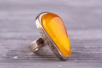 A silver ring with the Baltic amber