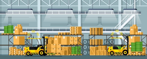 Fototapeta na wymiar Warehouse Automatic Distribution Forklift Car