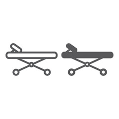 Gurney line and glyph icon, medicine and clinic, hospital bed sign, vector graphics, a linear pattern on a white background.