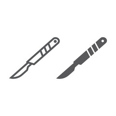 Scalpel line and glyph icon, cut and surgeon, medical blade sign, vector graphics, a linear pattern on a white background. - obrazy, fototapety, plakaty