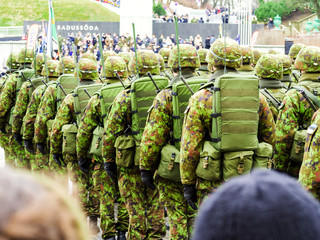 Army soldiers marching on the streets 