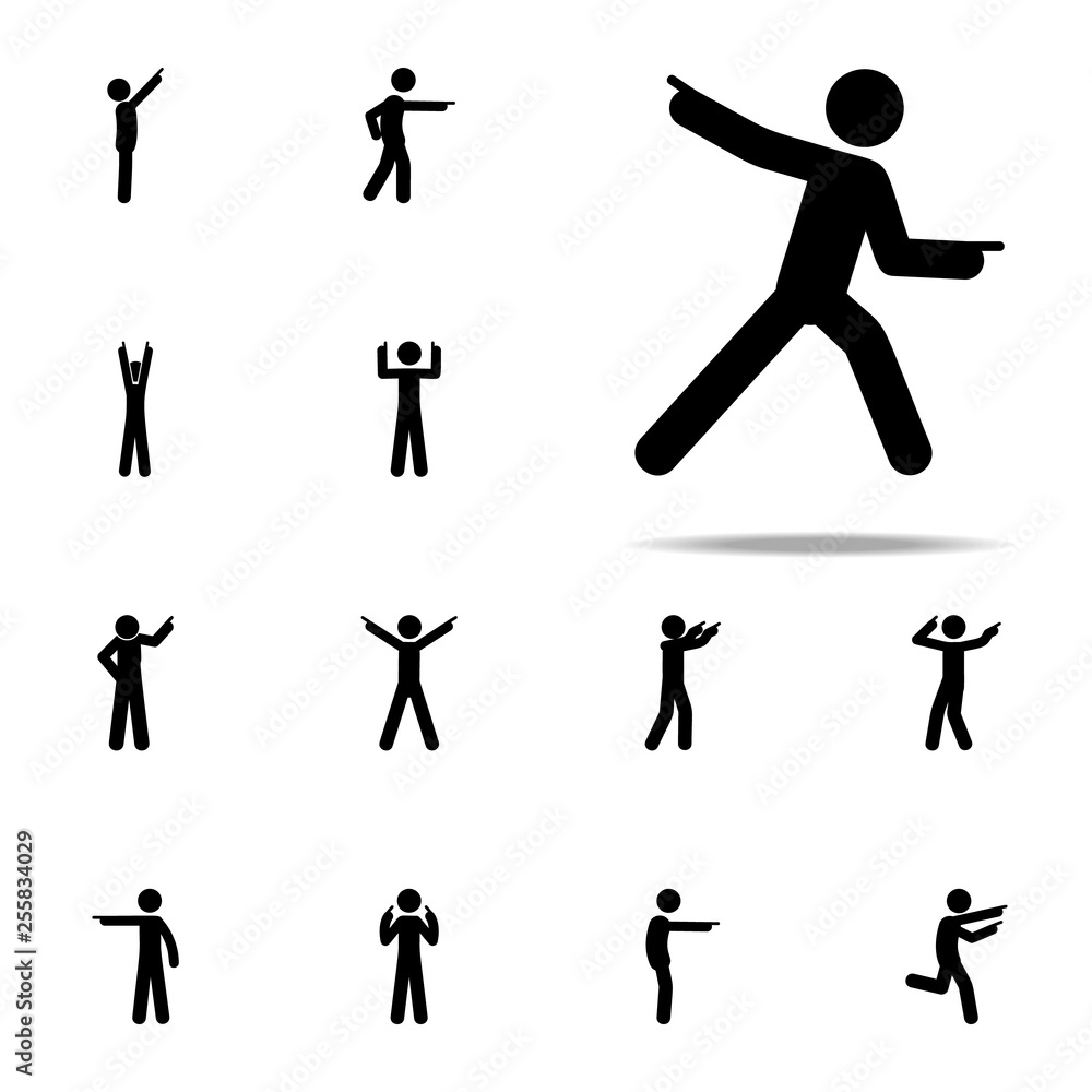 Poster man forward, finger icon. man pointing finger icons universal set for web and mobile