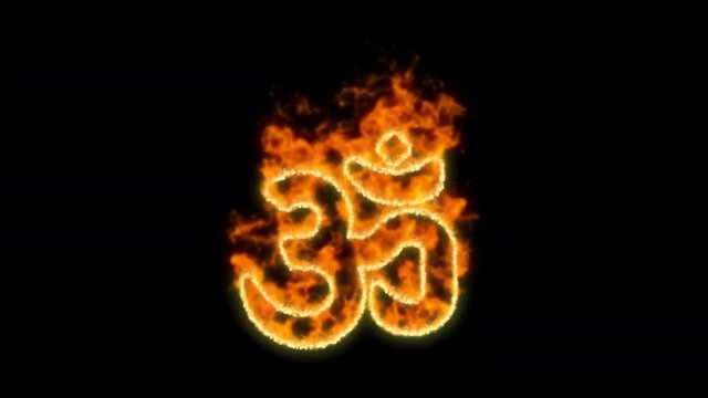 om symbol inflames. Then disappears. In - Out loop. Alpha channel Premultiplied - Matted with color black