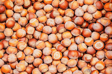 Hazelnuts in the box inside of the shop.