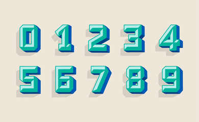Modern numbers 3d, great design for any purposes. Template for holiday banner. Isolated vector illustration. Retro style.
