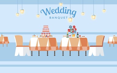 Wedding Banquet Hall Flat Vector Illustration