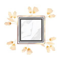 flowers and leafs with frame isolated icon
