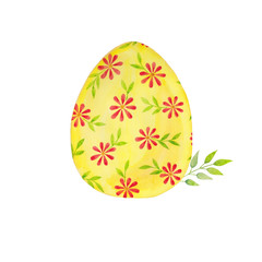 Yellow easter egg, watercolor. 