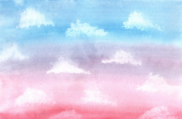 watercolor image of the sky painted in the colors of sunset