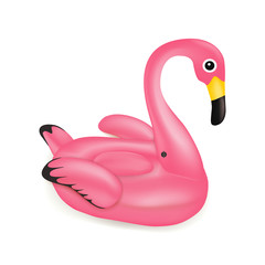 Vector realistic 3d pink Cartoon flamingo, tropical bird shape inflatable swimming pool ring, tube, float isolated. Summer vacation holiday rubber object, traveling, beach ocean. Swimming circle.