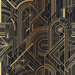 Gardinen Nahtloses Art-Deco-geometrisches Gold- und Schwarzmuster © Alevtina