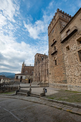 Fototapeta na wymiar Main view of the Royal Monastery of Guadalupe, Caceres, Extremadura, Spain