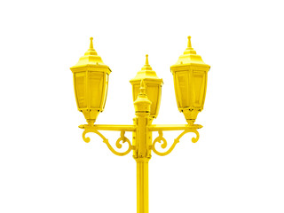 Vintage yellow street lamp isolated on white background. Lantern