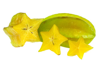 close up on carambole fruit isolated on white background