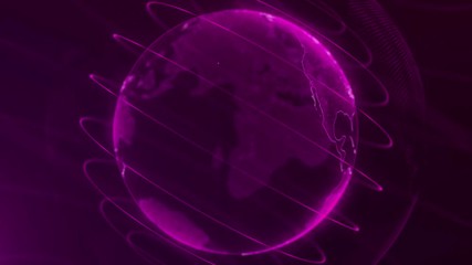 Pixel planet Earth animation. Animation of space with digital exploding Earth, Abstract world map background. Rotating globe, shining continents with accented edges