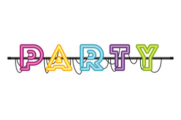 party label in neon light isolated icon