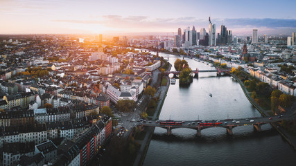 Frankfurt from above at sunset - obrazy, fototapety, plakaty