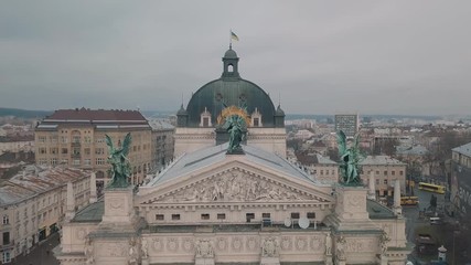 Aerial City Lviv, Ukraine. European City. Popular areas of the city. Lviv Opera