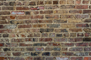Brick industrial wall, excellent background. Color and detail in this beautiful vintage brick wall, built years ago. Cracked and aged surface of textured brick wall.