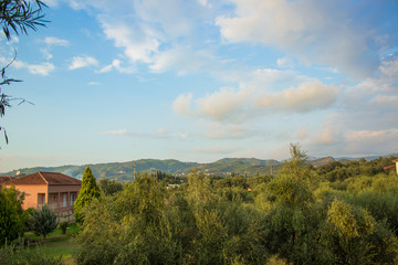 outskirts country side rural forest natural environment with lonely farm house far from civilization, clear fresh colorful spring weather time